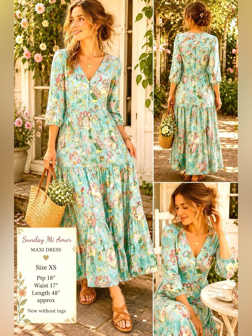 Sunday Mi Amor (Anthropology) Floral Rayon Maxi Dress | Boho Dress XS